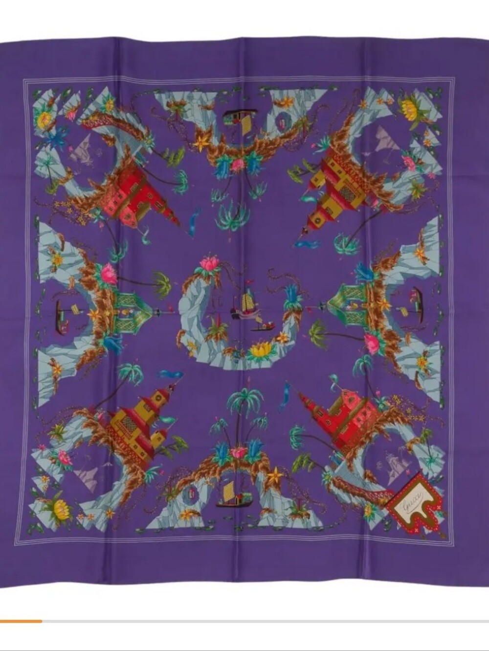 Vtg Gucci Accornero Silk Purple Pagoda Design Scarf